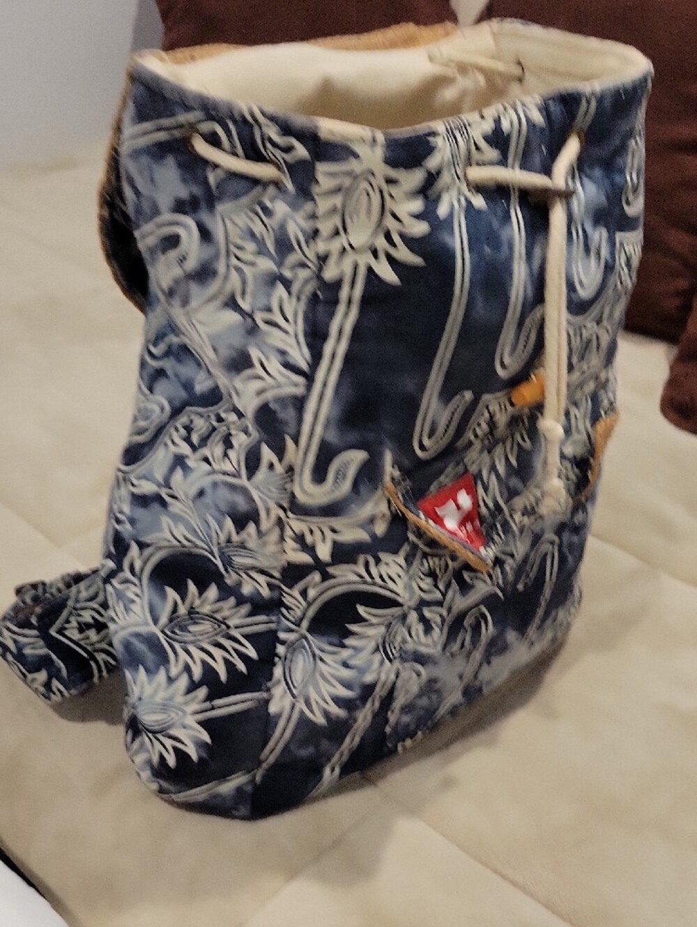 TaaLuma Navy Patterned Drawstring Backpack - Picture 6 of 7